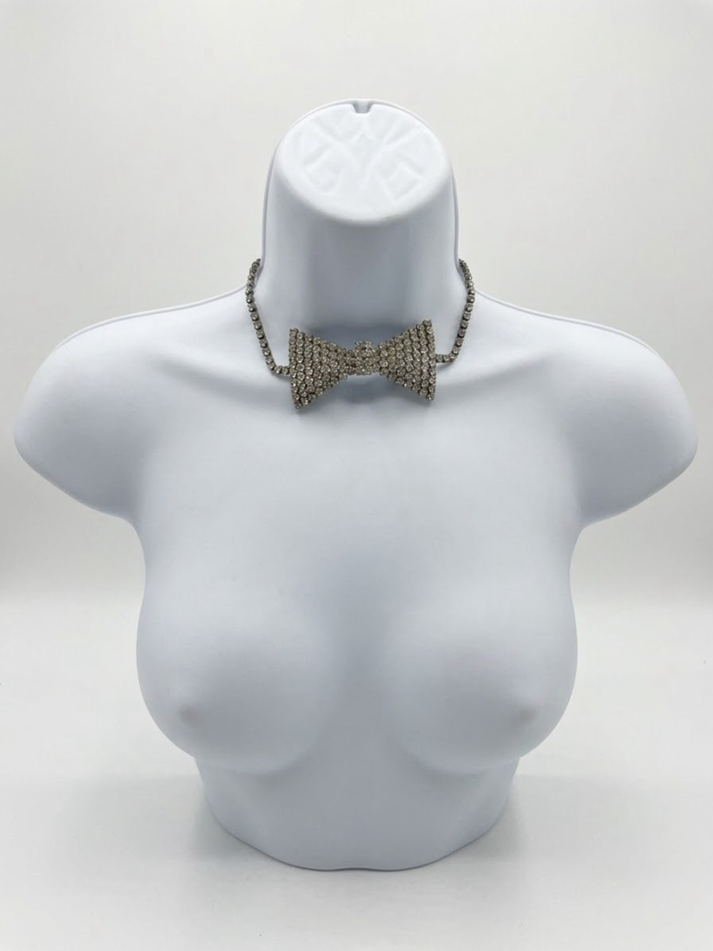 Vintage Rhinestone Bow Choker Necklace Mid-Century Glam Bowtie Statement 1950s